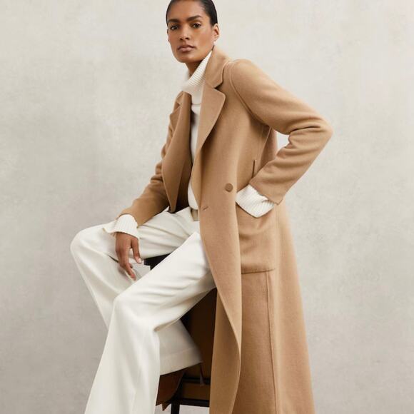 Reiss Lucia Double-Breasted Wool-Blend Coat in Camel Beige Size 12 NWT - Picture 14 of 14